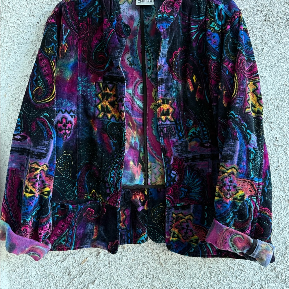 Chico's Multicolor Velvet Paisley Jacket - Purple, Blue, Pink, Yellow